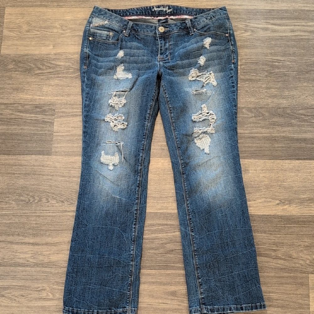 Amethyst Jeans Distressed Straight Leg Blue